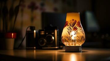 Aroma Lampe auf Tisch, ai generativ foto