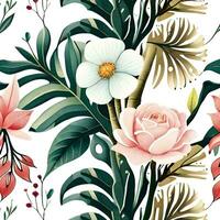Aquarell Blumen- Illustration Strauß Weiß Blumen Rose Pfingstrose Grün generativ ai foto