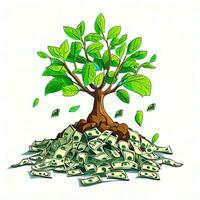 ein Baum mit Geld schwebend im das Wasser generativ ai foto