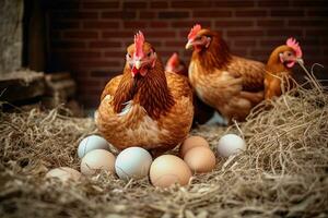 Landwirtschaft, Hähnchen Eier, Bauernhof im das Landschaft foto