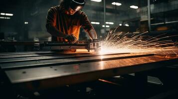 cnc Mahlen Maschine. Laser- Schneiden von Stahl zum Metall. Maschine Werkzeug Industrie Ausstellung, Laser- Funken foto