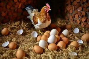 Landwirtschaft, Hähnchen Eier, Bauernhof im das Landschaft foto