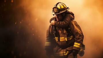 Nahansicht von Feuerwehrleute tragen Masken. Kampf Waldbrände wie Klima Veränderung und global Erwärmen Fahrt Lauffeuer Trends um das Welt foto