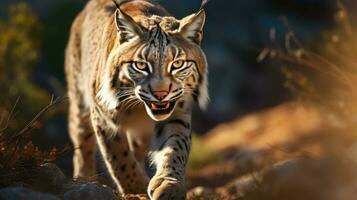 Erwachsene iberisch Luchs im ein Mittelmeer Eiche Wald foto