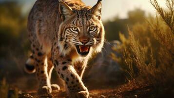 Erwachsene iberisch Luchs im ein Mittelmeer Eiche Wald foto