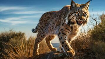 Erwachsene iberisch Luchs im ein Mittelmeer Eiche Wald foto