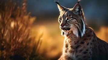 Nahansicht Aussicht von ein Erwachsene iberisch Luchs im ein Mittelmeer Eiche Wald. Welt am seltensten Tier. foto