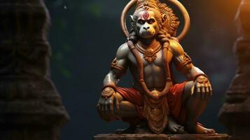 3d Illustration von das indisch Gott Hanuman mit ein Blumen- Hintergrund Umgebung Es. foto