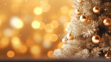 golden Weihnachten Ball von defokussiert Beleuchtung mit dekoriert Baum glücklich Neu Jahr 2024 Dort ist Raum zu eingeben Text. foto