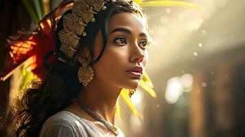 schön jung balinesisch Frau im traditionell Kleidung foto
