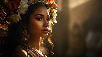 schön jung balinesisch Frau im traditionell Kleidung foto