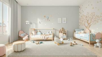 minimalistisch Kinder Zimmer mit Beige Mauer foto