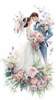Hochzeit Paar mit Blume Aquarell Hintergrund foto