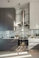 3d machen minimalistisch Küche Innere foto