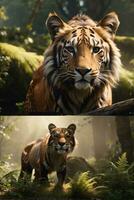 männlich Tiger im das Natur Lebensraum Gehen Kopf auf Komposition Tierwelt Szene foto