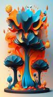 3d Papier Schnitt Kunst mit Baum gestalten und voll Farbe foto