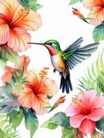 klein Kolibri und tropisch Blumen Muster foto