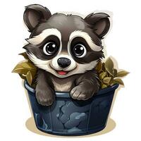 ein Karikatur Müll Panda lächelnd groß Augen foto
