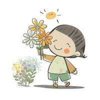 ein klein Kind mit ein klein Bündel von Wildblumen foto