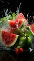 Wassermelone reif mit fliegend Spritzen foto