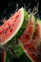 Wassermelone reif mit fliegend Spritzen foto