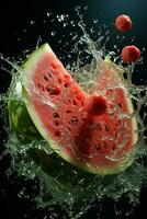 Wassermelone reif mit fliegend Spritzen foto