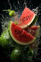 Wassermelone reif mit fliegend Spritzen foto