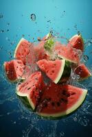 Wassermelone reif mit fliegend Spritzen foto