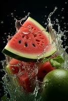 Wassermelone reif mit fliegend Spritzen foto