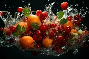 das Früchte von anders Sorten Scheiben fallen aus von Wasser foto