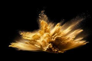 Gold Sand Staub Explosion auf schwarz Hintergrund generativ ai foto