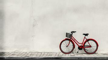 rot Fahrrad auf Weiß Mauer Hintergrund generativ ai foto