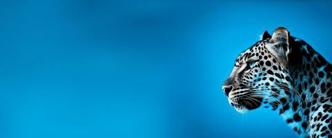 ein Leopard Gesicht auf Blau Hintergrund generativ ai foto