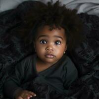 süß schwarz Baby tragen schwarz Stoff generativ ai foto
