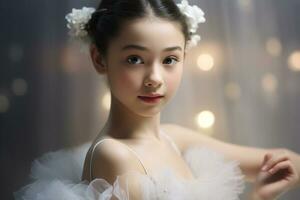 Nahansicht von ein jung Mädchen Ballett generativ ai foto