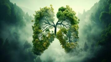 Wald Bäume gemacht Grün Lunge System generativ ai foto