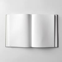 ein leer leeren öffnen Hinweis Buch auf Weiß Hintergrund generativ ai foto