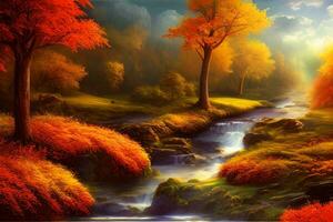 Herbst Hintergrund, Herbst Landschaft Hintergrund, fallen Landschaft, Natur Hintergrund, Landschaft Hintergrund, ai generativ foto