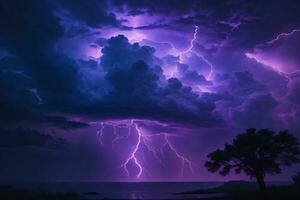 Gewitter Himmel, Gewitter Hintergrund, Gewitter Hintergrund, stürmisch Himmel Hintergrund, Sturm Wolken, Neon- Gewitter Himmel, ai generativ foto