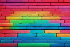 Regenbogen Backstein Mauer Hintergrund, Regenbogen Mauer Hintergrund, Backstein Mauer Hintergrund, Mauer Hintergrund, Backstein Hintergrund, Backstein Mauer Textur Hintergrund, ai generativ foto