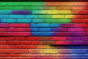 Regenbogen Backstein Mauer Hintergrund, Regenbogen Mauer Hintergrund, Backstein Mauer Hintergrund, Mauer Hintergrund, Backstein Hintergrund, Backstein Mauer Textur Hintergrund, ai generativ foto