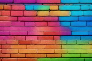 Regenbogen Backstein Mauer Hintergrund, Regenbogen Mauer Hintergrund, Backstein Mauer Hintergrund, Mauer Hintergrund, Backstein Hintergrund, Backstein Mauer Textur Hintergrund, ai generativ foto