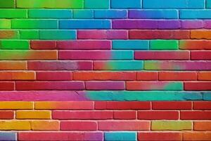 Regenbogen Backstein Mauer Hintergrund, Regenbogen Mauer Hintergrund, Backstein Mauer Hintergrund, Mauer Hintergrund, Backstein Hintergrund, Backstein Mauer Textur Hintergrund, ai generativ foto