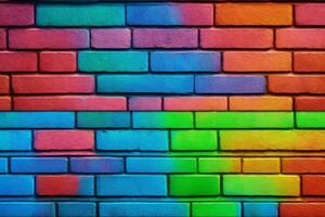 Regenbogen Backstein Mauer Hintergrund, Regenbogen Mauer Hintergrund, Backstein Mauer Hintergrund, Mauer Hintergrund, Backstein Hintergrund, Backstein Mauer Textur Hintergrund, ai generativ foto