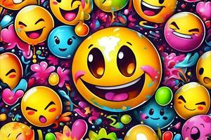 Emoji Graffiti Hintergrund, Emoji Graffiti Hintergrund, Emoji Graffiti Muster, Graffiti Hintergrund, Graffiti Kunst, Graffiti Hintergrund, ai generativ foto