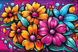 Blume Graffiti Hintergrund, Graffiti Hintergrund, Blumen- Graffiti Muster, Blume Graffiti Hintergrund, Blume Graffiti Kunst, Blumen- Graffiti malen, ai generativ foto