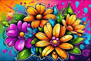 Blume Graffiti Hintergrund, Graffiti Hintergrund, Blumen- Graffiti Muster, Blume Graffiti Hintergrund, Blume Graffiti Kunst, Blumen- Graffiti malen, ai generativ foto