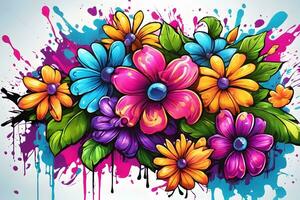 Blume Graffiti Hintergrund, Graffiti Hintergrund, Blumen- Graffiti Muster, Blume Graffiti Hintergrund, Blume Graffiti Kunst, Blumen- Graffiti malen, ai generativ foto