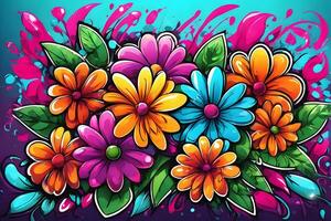 Blume Graffiti Hintergrund, Graffiti Hintergrund, Blumen- Graffiti Muster, Blume Graffiti Hintergrund, Blume Graffiti Kunst, Blumen- Graffiti malen, ai generativ foto