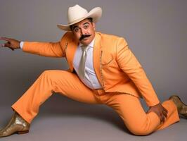Mexikaner Mann im spielerisch Pose auf solide Hintergrund ai generativ foto